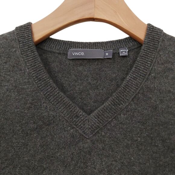 Vince Sweater Mens Medium Gray Black 100% Cashmere Color Block Knitted Office - Picture 2 of 12